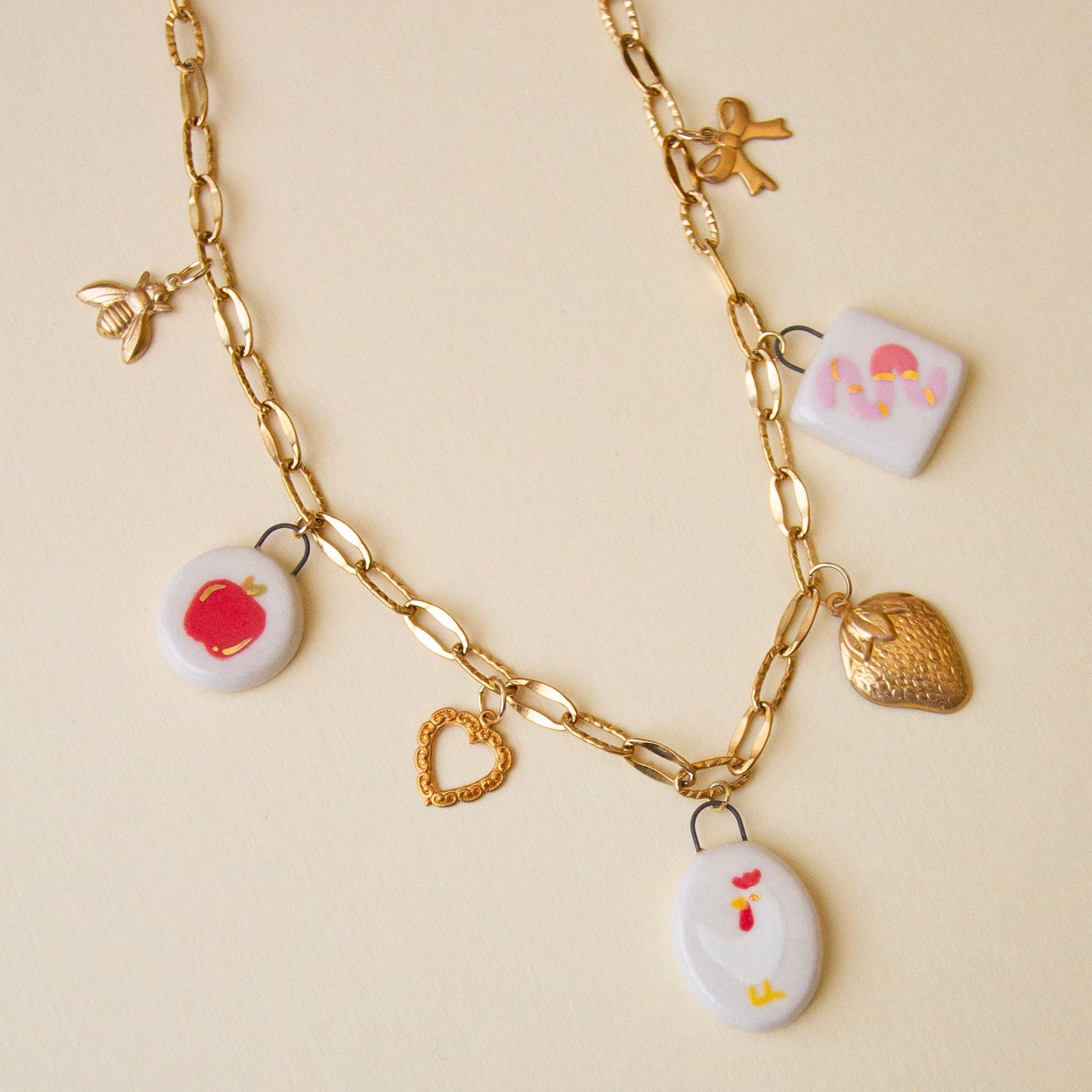 White Chicken with Worm Charm Necklace