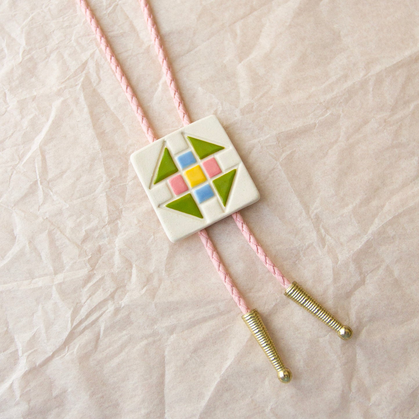 Churn Dash Quilt Square Bolo Tie