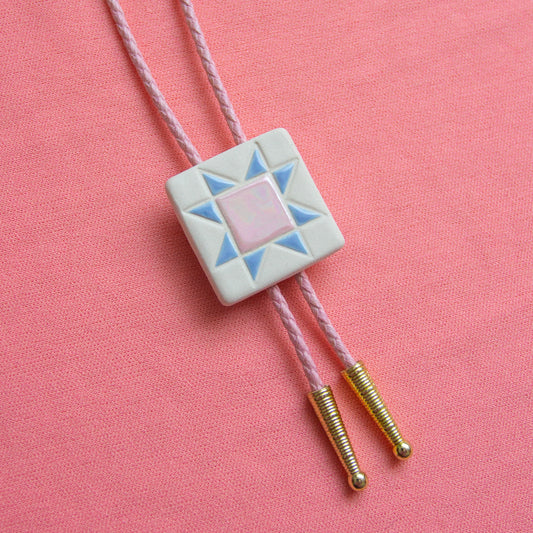 PRE-ORDER - Quilt Square Bolo Tie - Iridescent Pink + Periwinkle