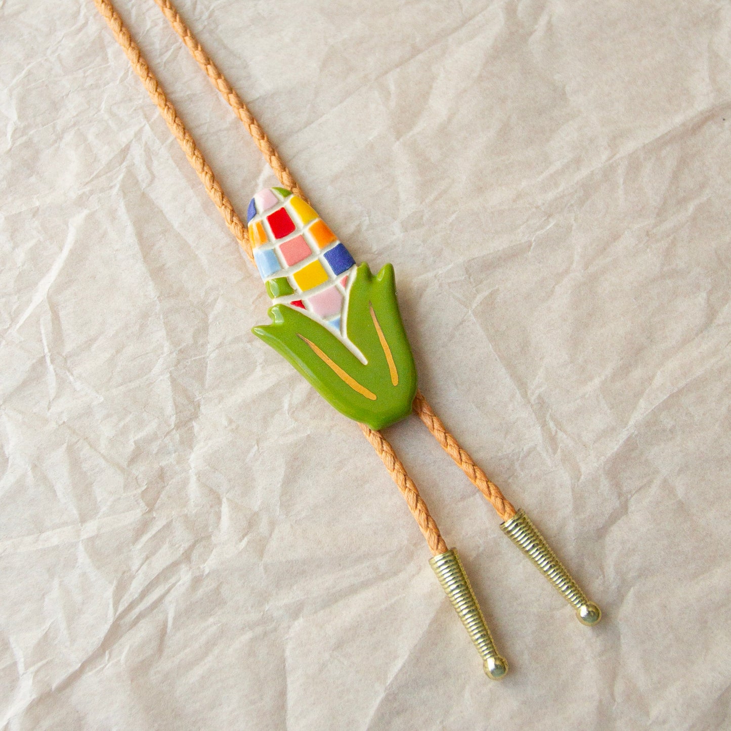 Glass Gem Corn Bolo Tie