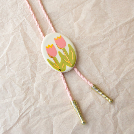 Pink Tulip Bolo Tie