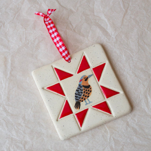 Northern Flicker Quilt Square Wall Hanging