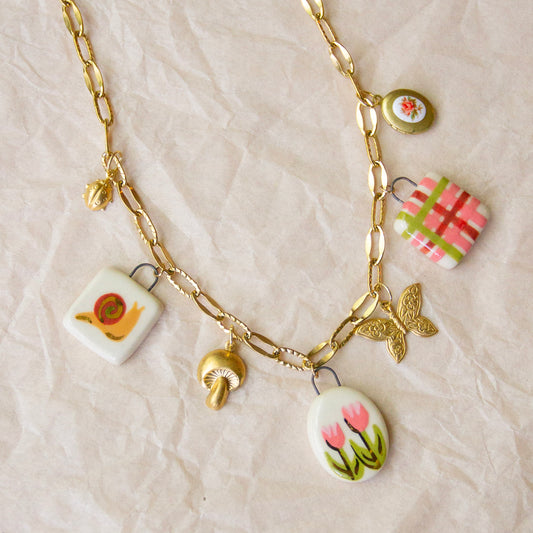 Pink Tulips Charm Necklace