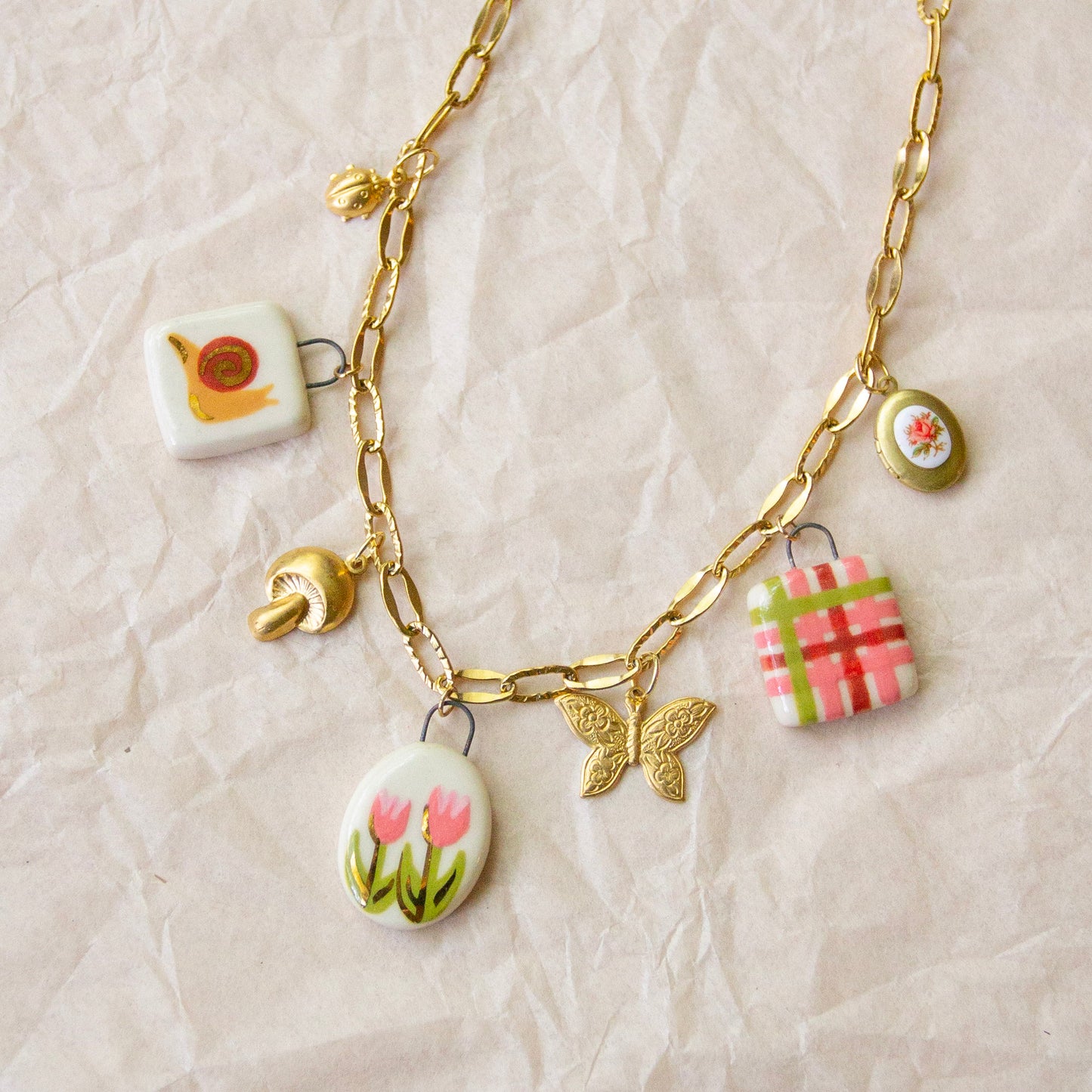 Pink Tulips Charm Necklace