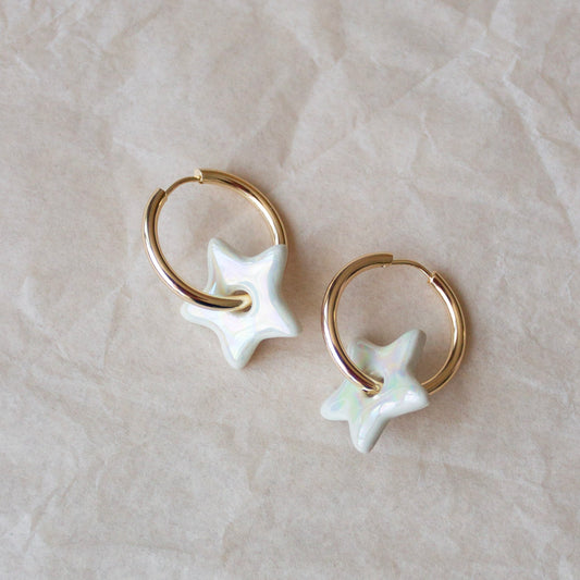 Star Hoops - Iridescent White