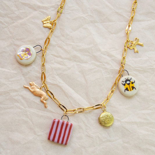 Purple + Brown Stripe Charm Necklace