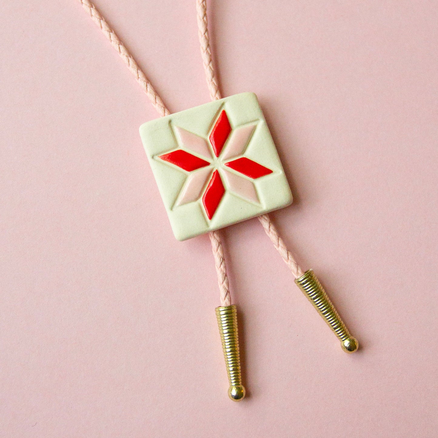 Eight Pointed Star Quilt Square Bolo Tie
