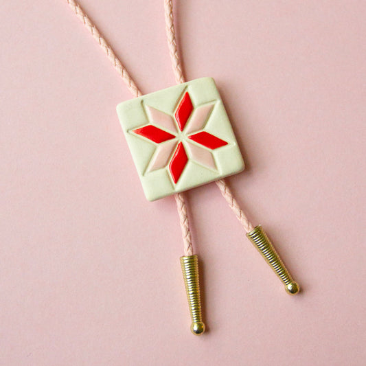 Eight Pointed Star Quilt Square Bolo Tie