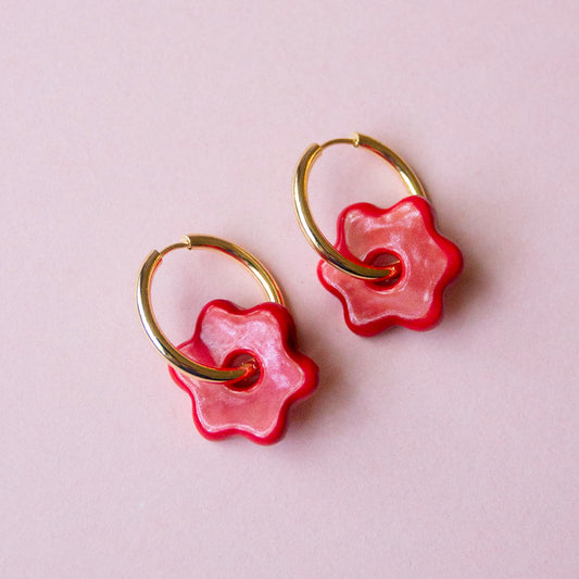 Daisy Hoops - Cherry Red