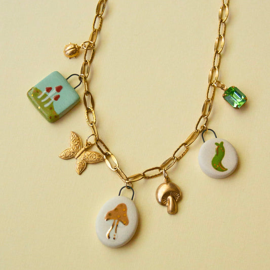 Brown Mushroom Charm Necklace
