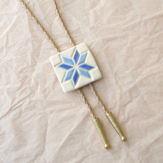 Eight Pointed Star Quilt Square Bolo Tie
