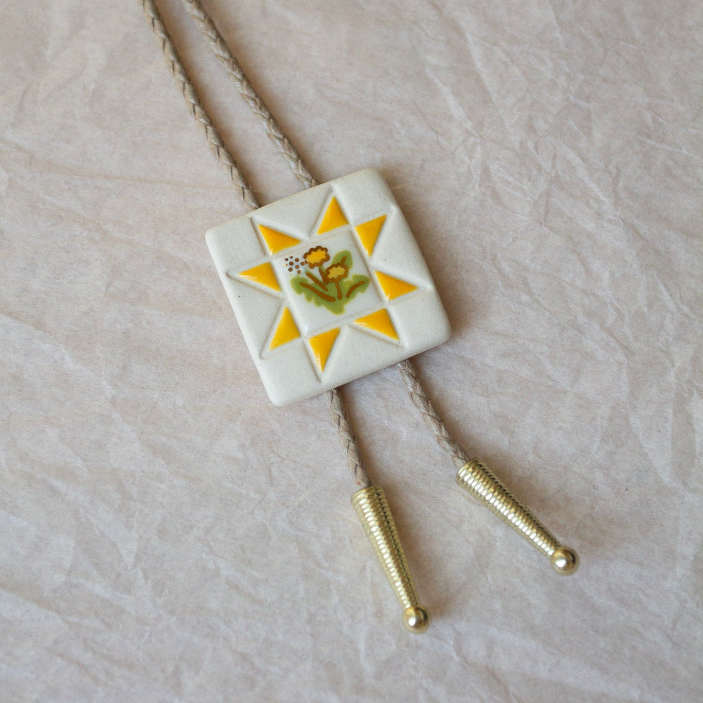 Dandelion Quilt Square Bolo Tie