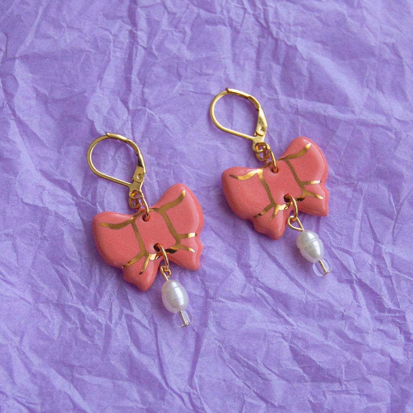 Bow earrings with pearls (clasp version)