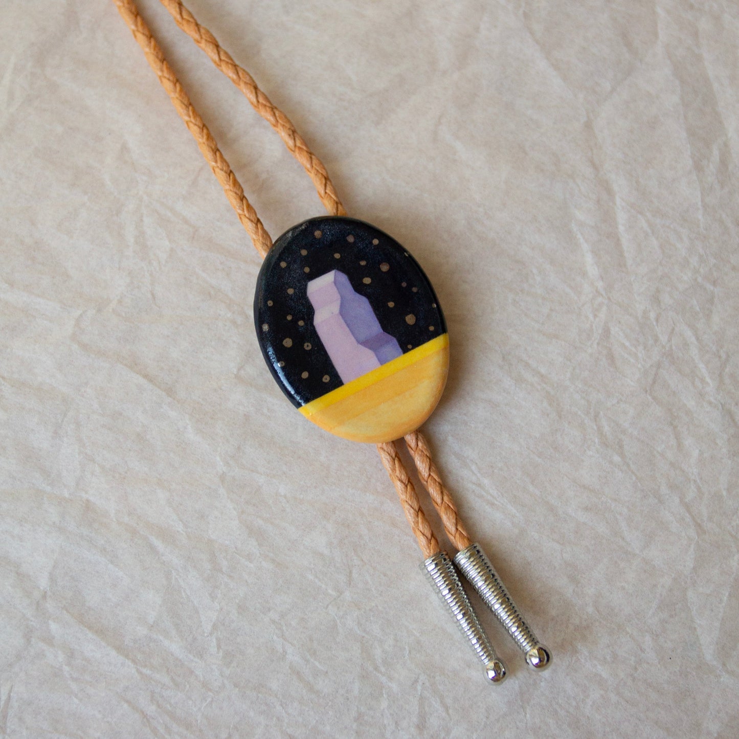 Nighttime Grain Elevator Bolo Tie - made in collaboration with SLAMO