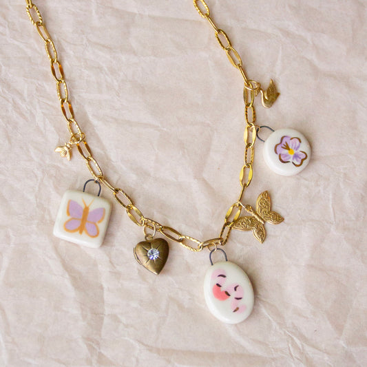 Worm and Purples Charm Necklace