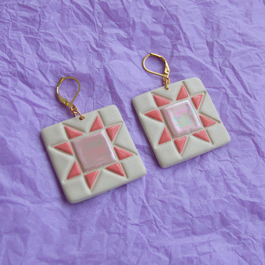 Quilt Square Earrings - Pinks
