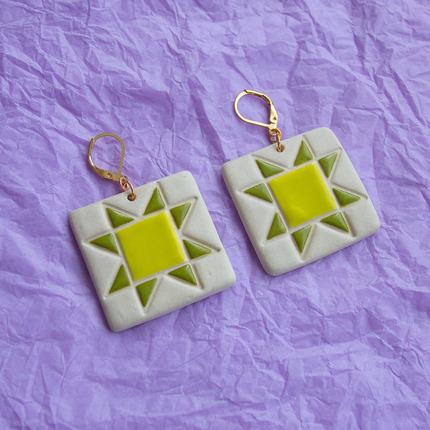 Quilt Square Earrings - Greens