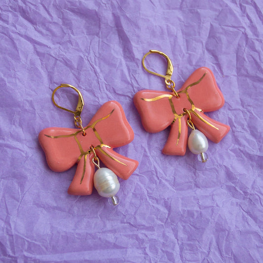 Big Bow with Freshwater Pearl Earrings