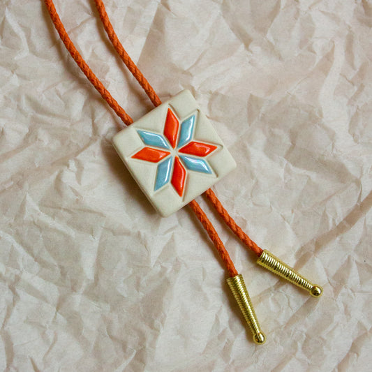Custom Eight Pointed Star Quilt Square Bolo Tie
